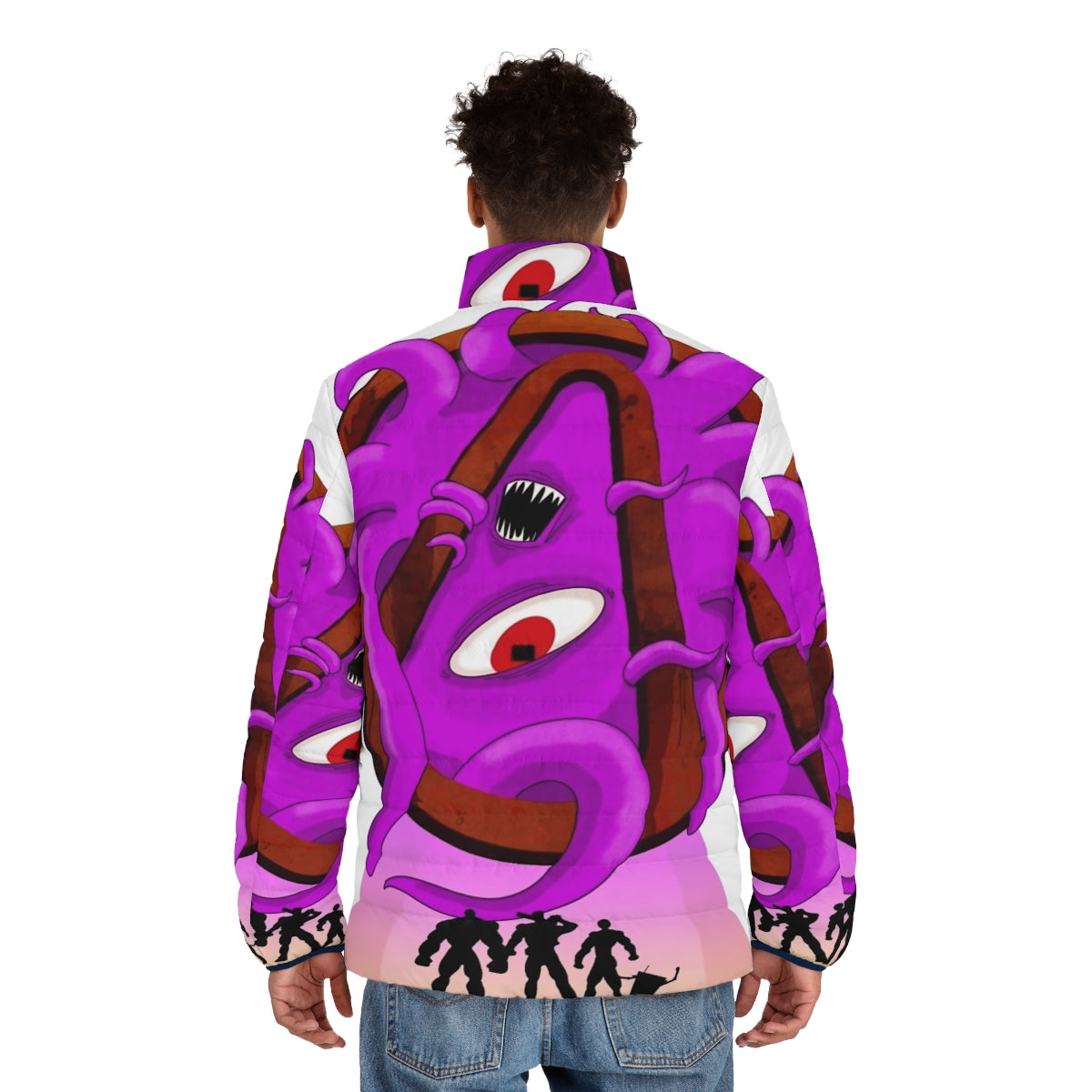 A high-quality puffer jacket featuring the iconic Borderlands logo and tentacles design, perfect for Borderlands fans. - men back