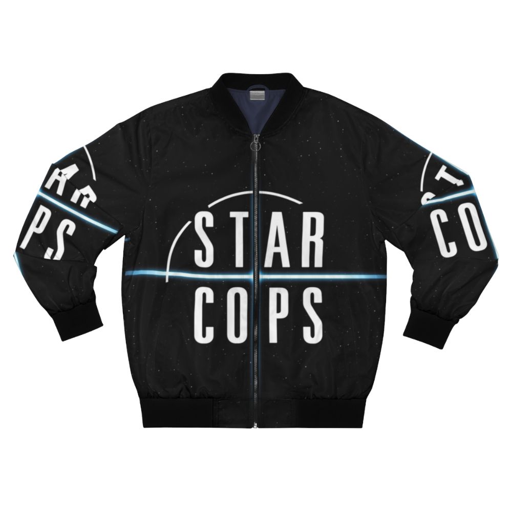 Star Cops sci-fi themed bomber jacket with logo