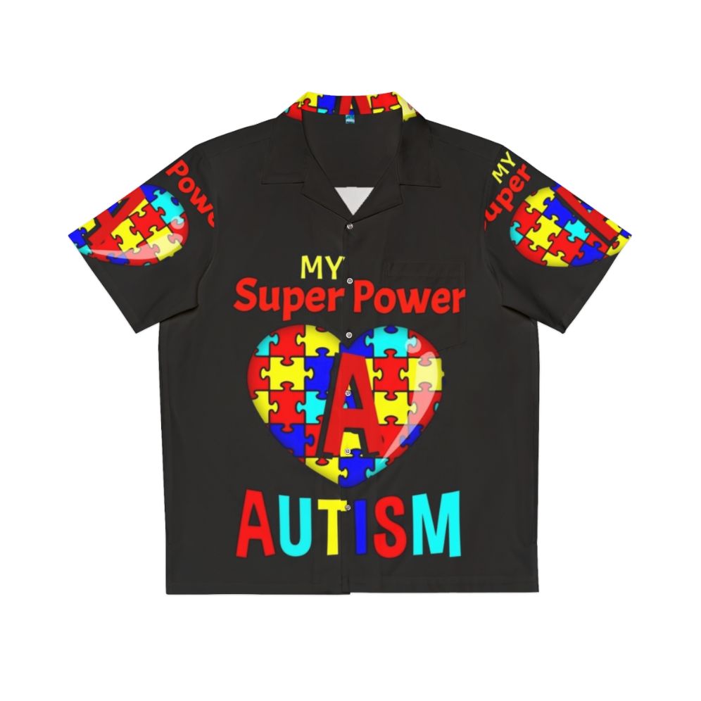 Autism Awareness Hawaiian Shirt with Puzzle Pieces and Superhero Design