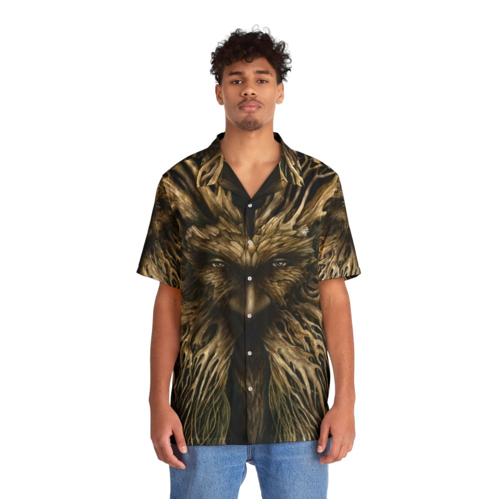 Lord of the Greenwood Hawaiian Shirt with Green Man Deity Design - People Front