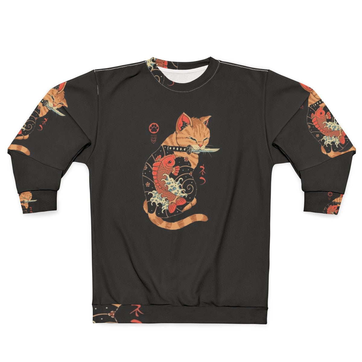 Retro cat sweatshirt with japanese carp tattoo design