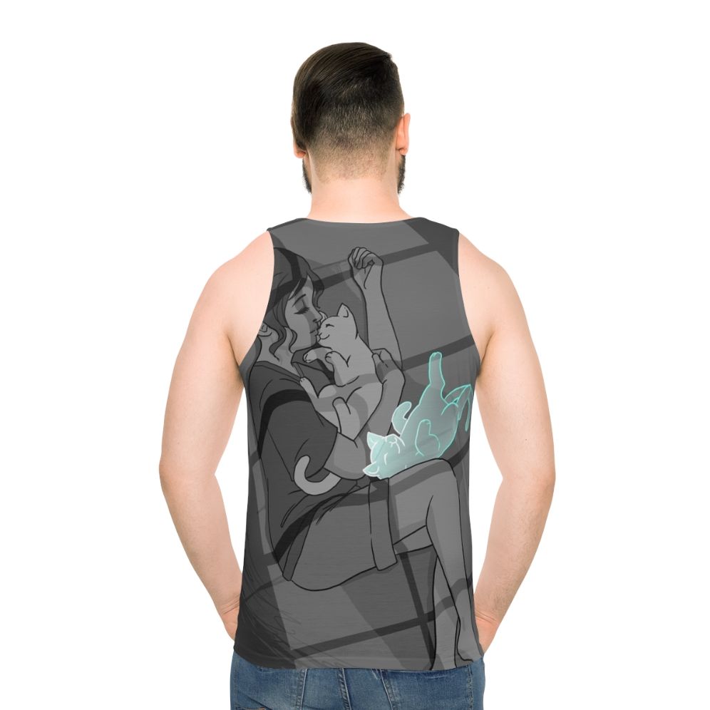 Waiting Unisex Tank Top with Cat Design - men back