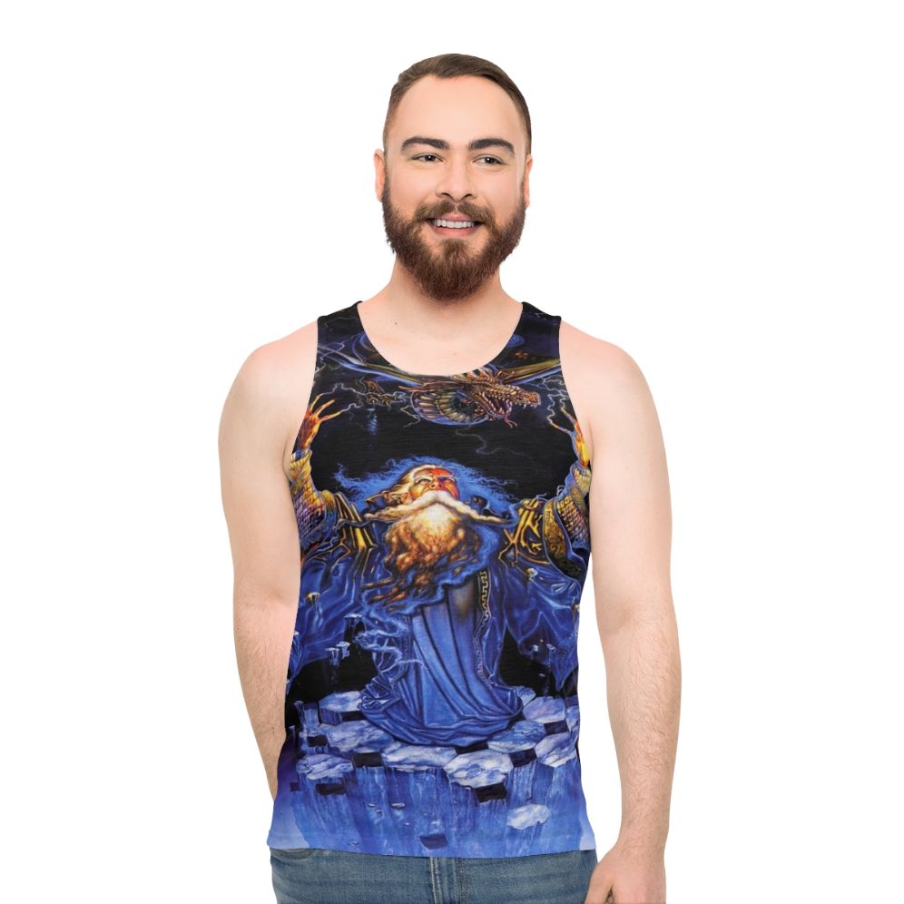 Dragon wizard graphic on unisex tank top - men