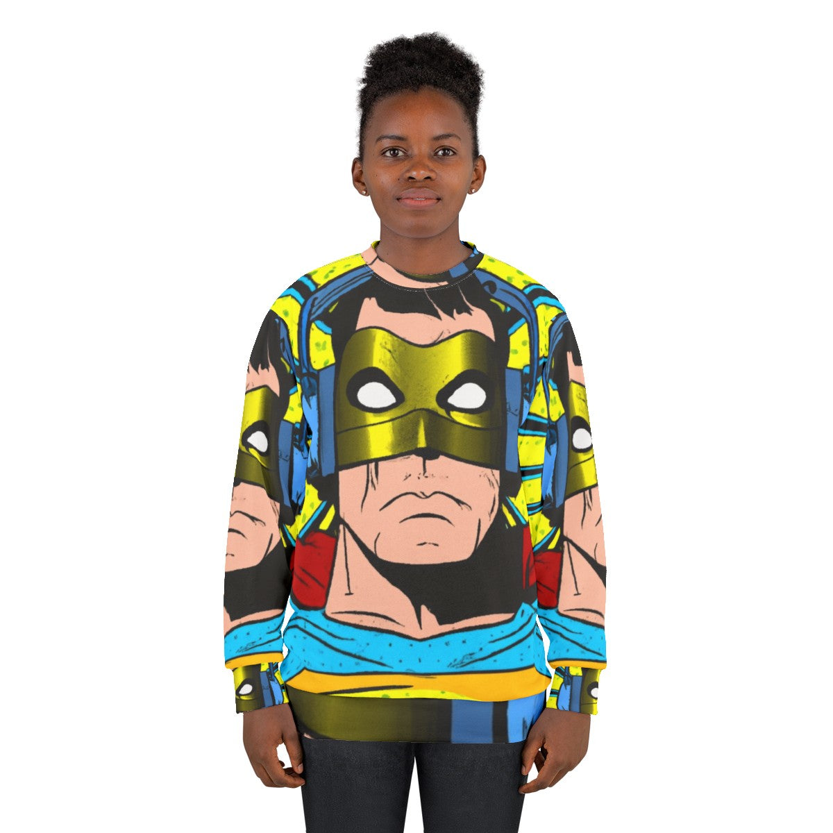 Superhero wearing headphones graphic tee sweatshirt - women