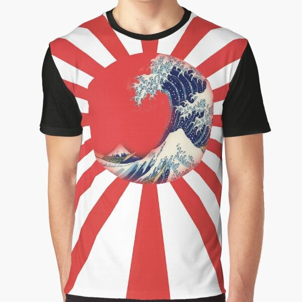 Graphic t-shirt featuring Hokusai's famous Great Waves of Rising Sun design