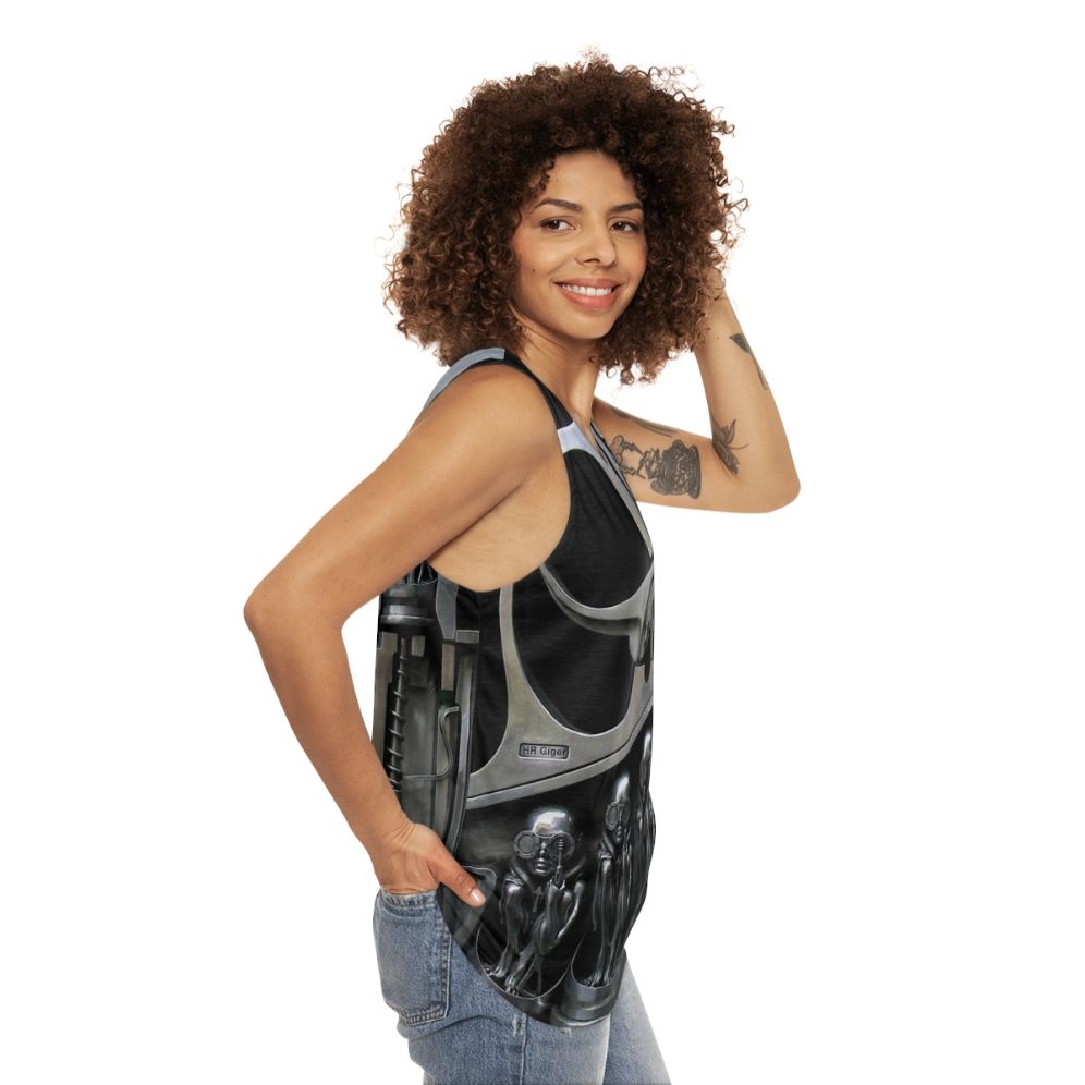 HR Giger inspired sculpture unisex tank top - women side