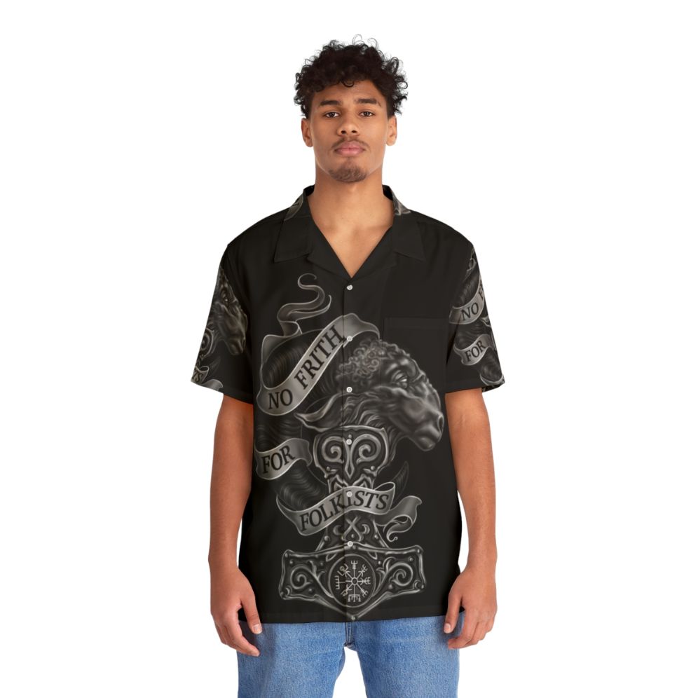 Pagan Hawaiian Shirt with Thor's Hammer and Norse Symbols - People Front