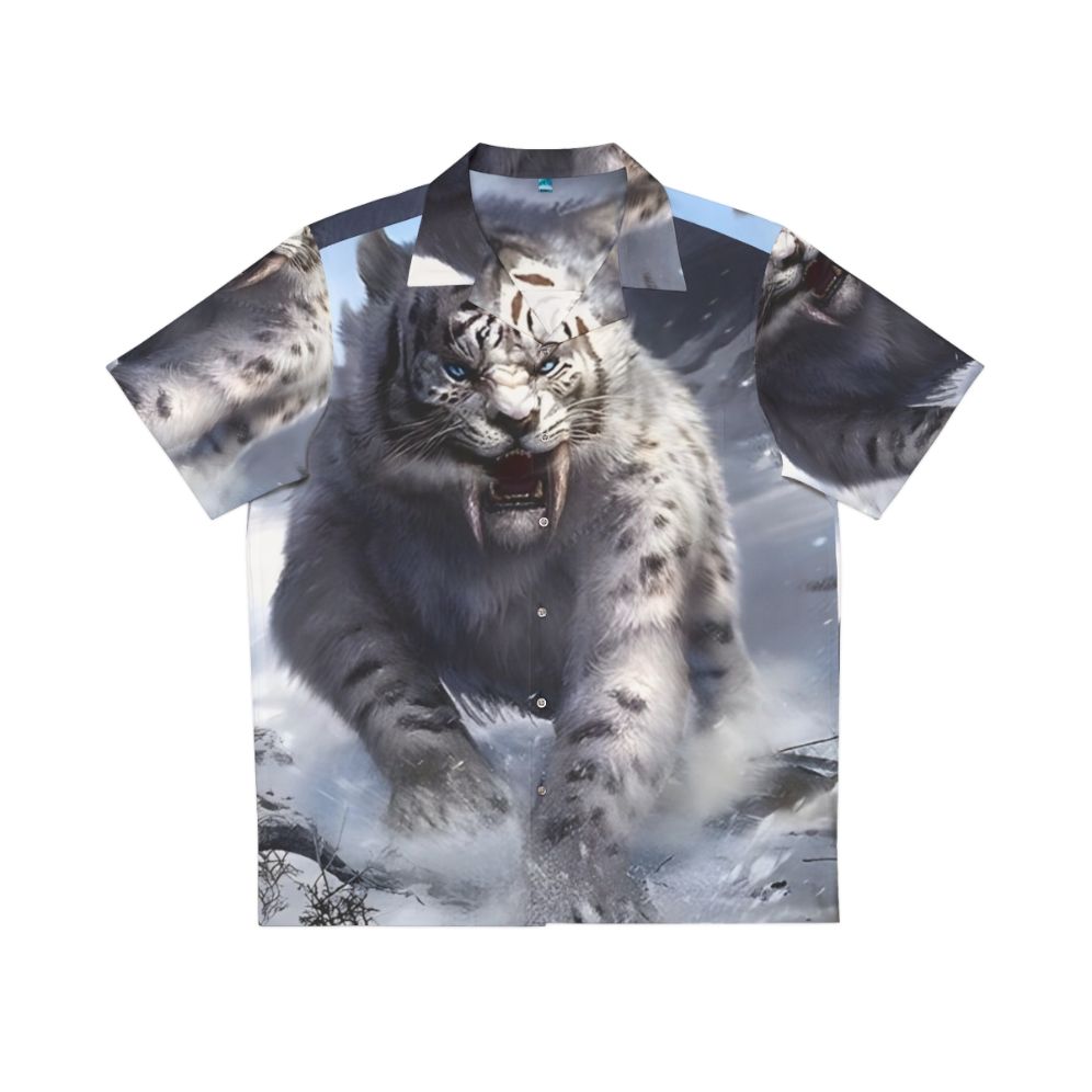 Mythical White Sabertooth Tiger on Hawaiian Shirt