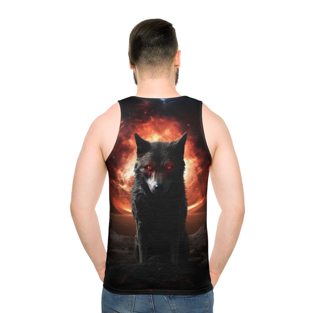 Satanic dog horror design unisex tank top - men back