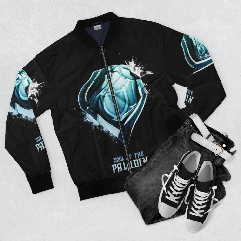 Final Fantasy XIV Paladin Relic Crystal Soul Bomber Jacket - Flat lay