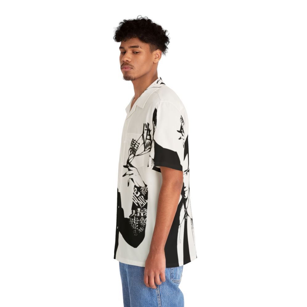 Monogatari Kaiki Nisemono Hawaiian Shirt featuring characters and text from the Monogatari anime and manga series - People Left