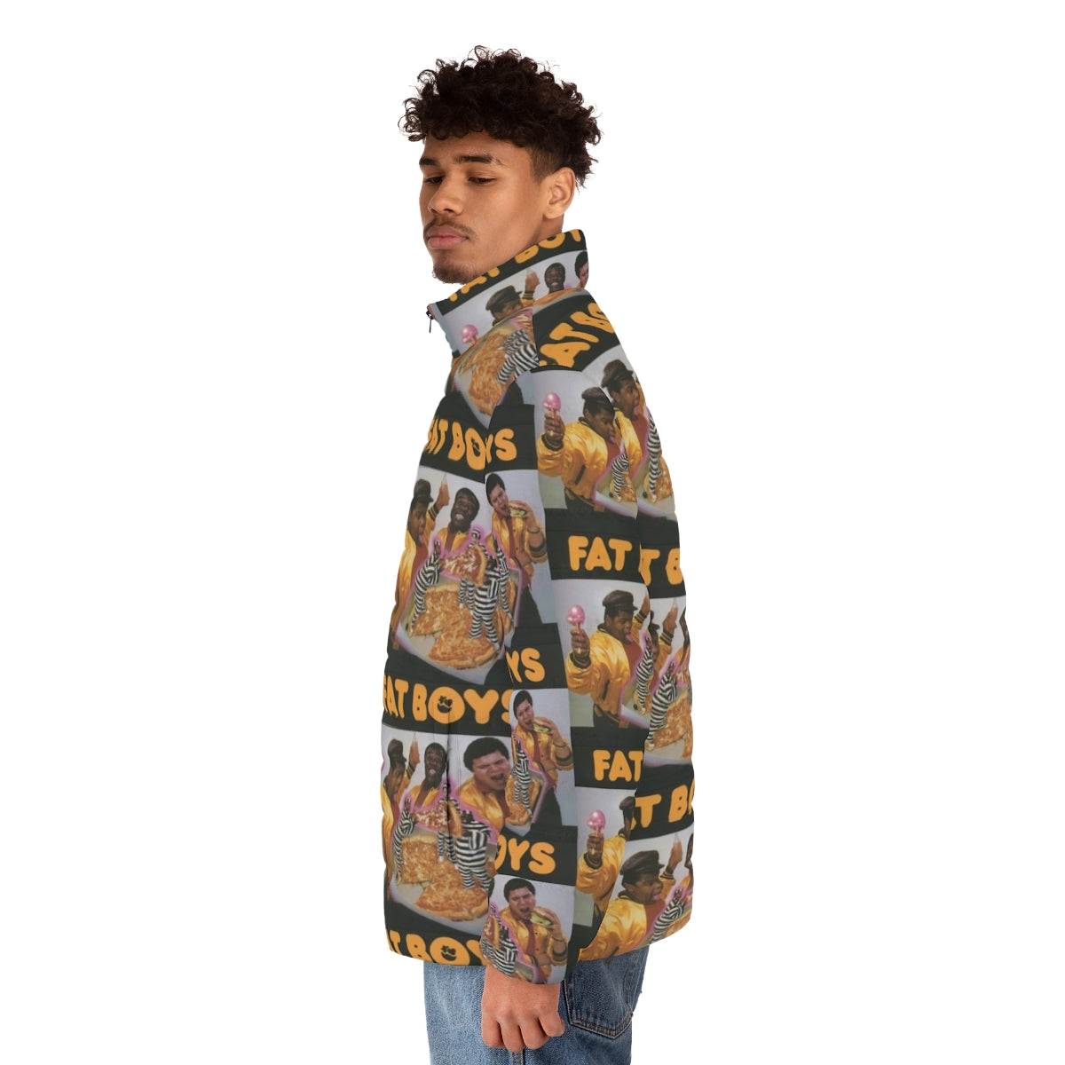 Fat Boys Puffer Jacket with Rapper, Hip Hop, and Deejay Graphic - men side left