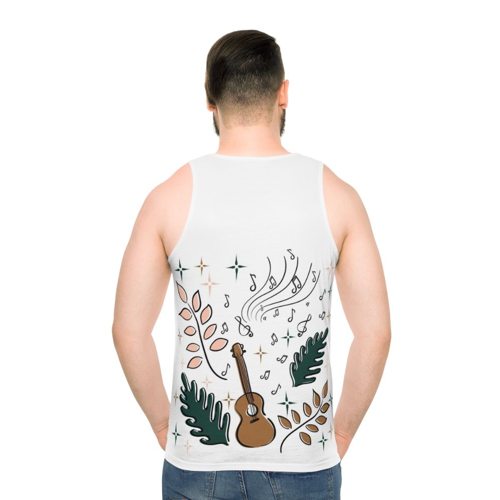 Unisex ukulele tank top with nature-inspired design - men back