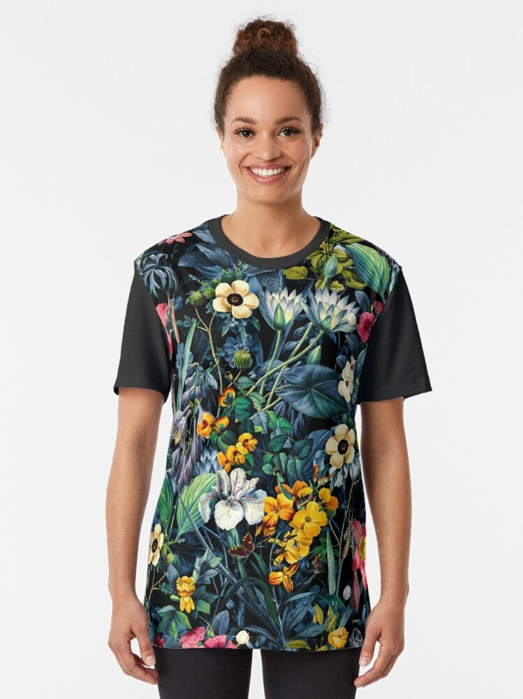 Exotic garden botanical graphic design on a t-shirt - Women