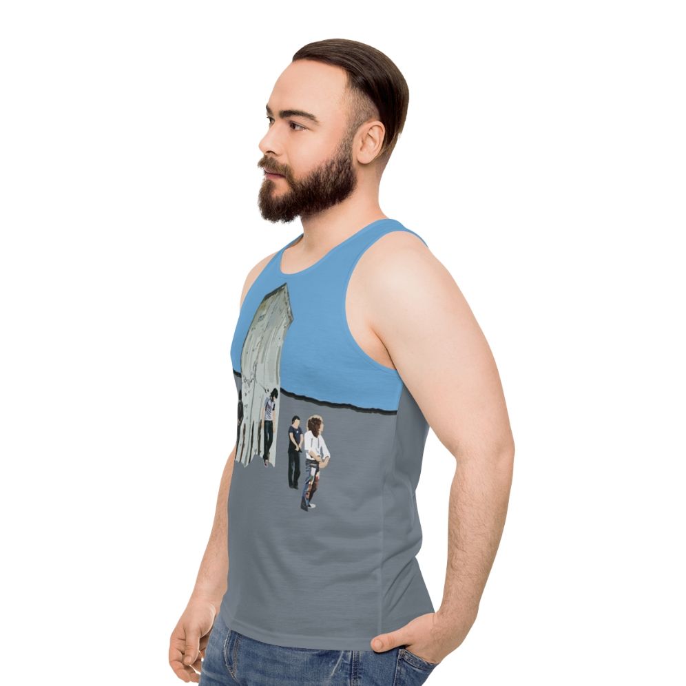 Unisex retro rock tank top with classic rock music design - men side