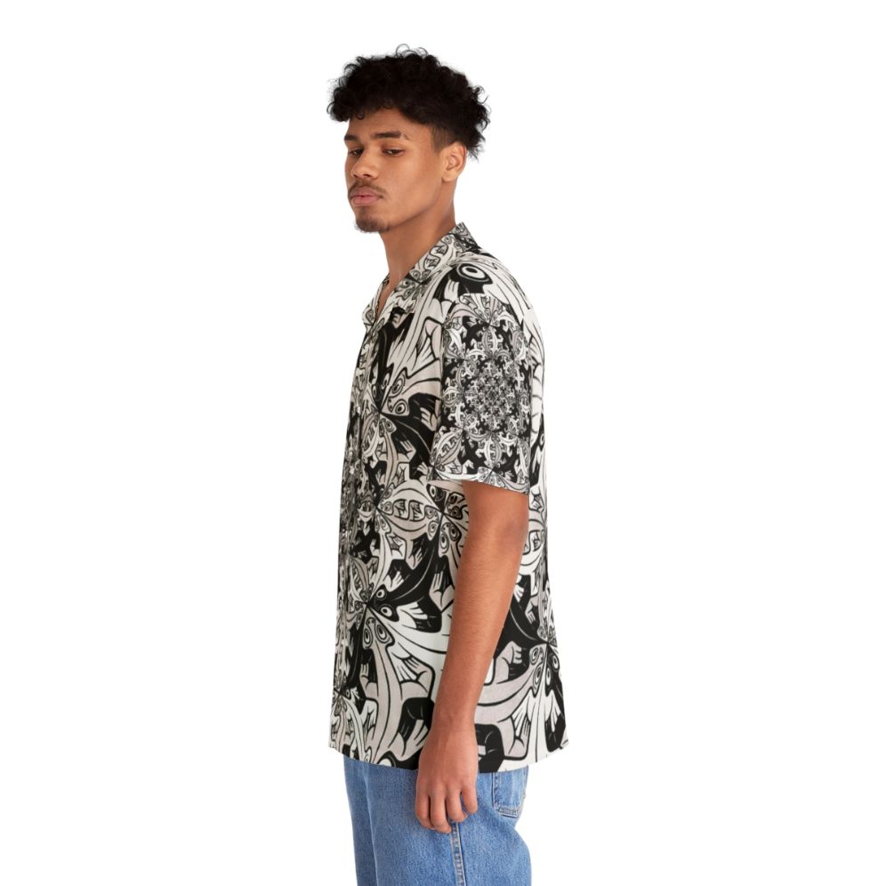 M C Escher inspired Hawaiian shirt with surreal graphic patterns - People Left