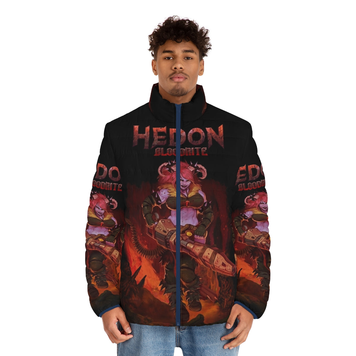 Hedon Zan fantasy puffer jacket featuring splash artwork - men front