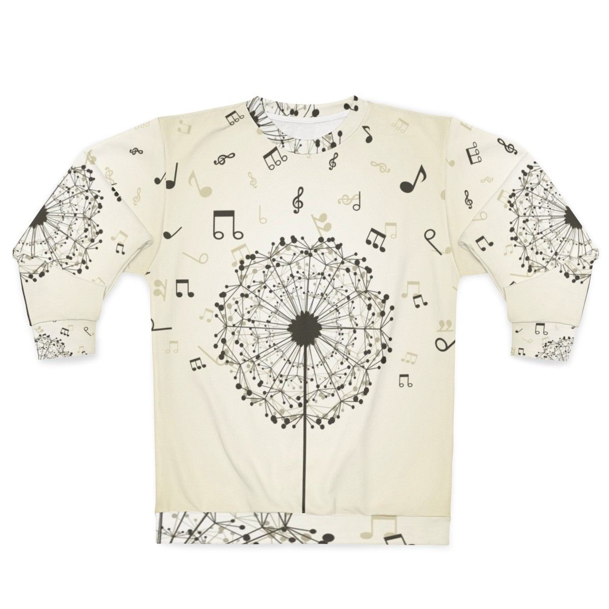 Music-themed sweatshirt with dandelion flower design