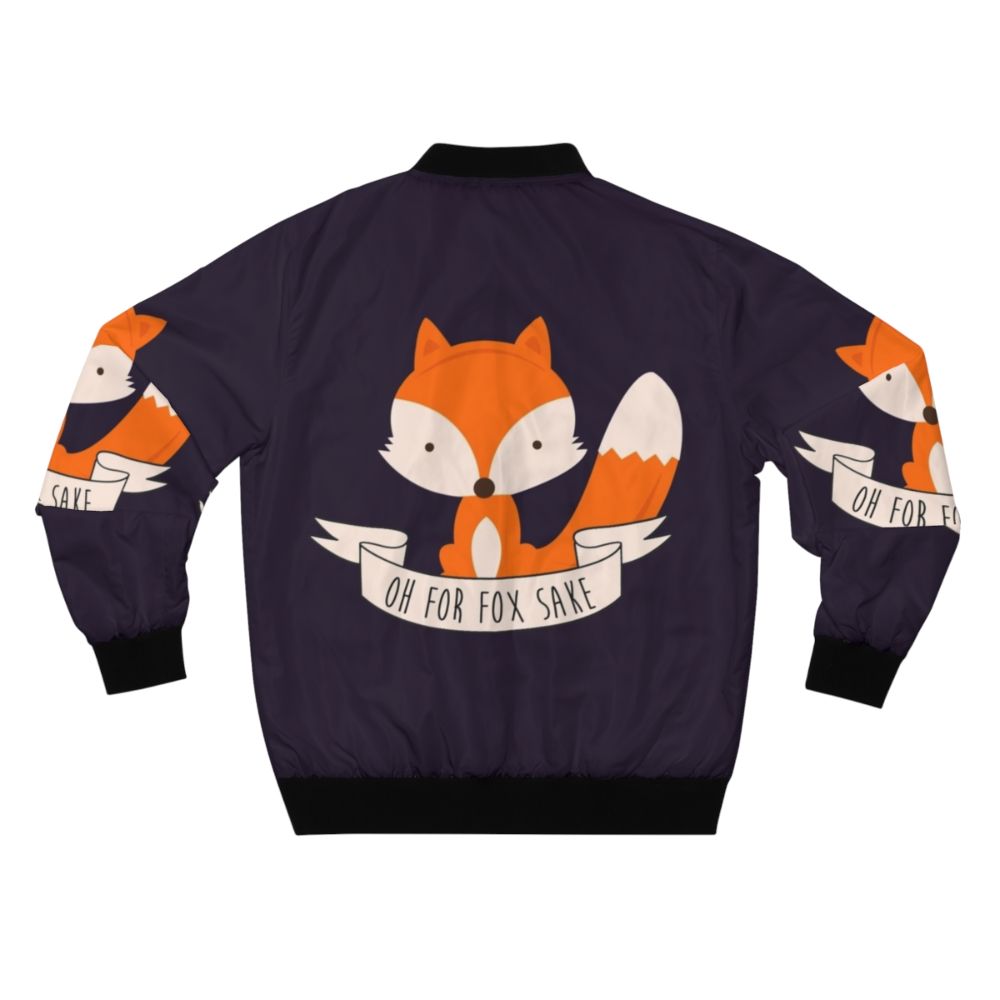 Colorful bomber jacket with a playful "Oh For Fox Sake" graphic featuring a cute cartoon fox. - Back