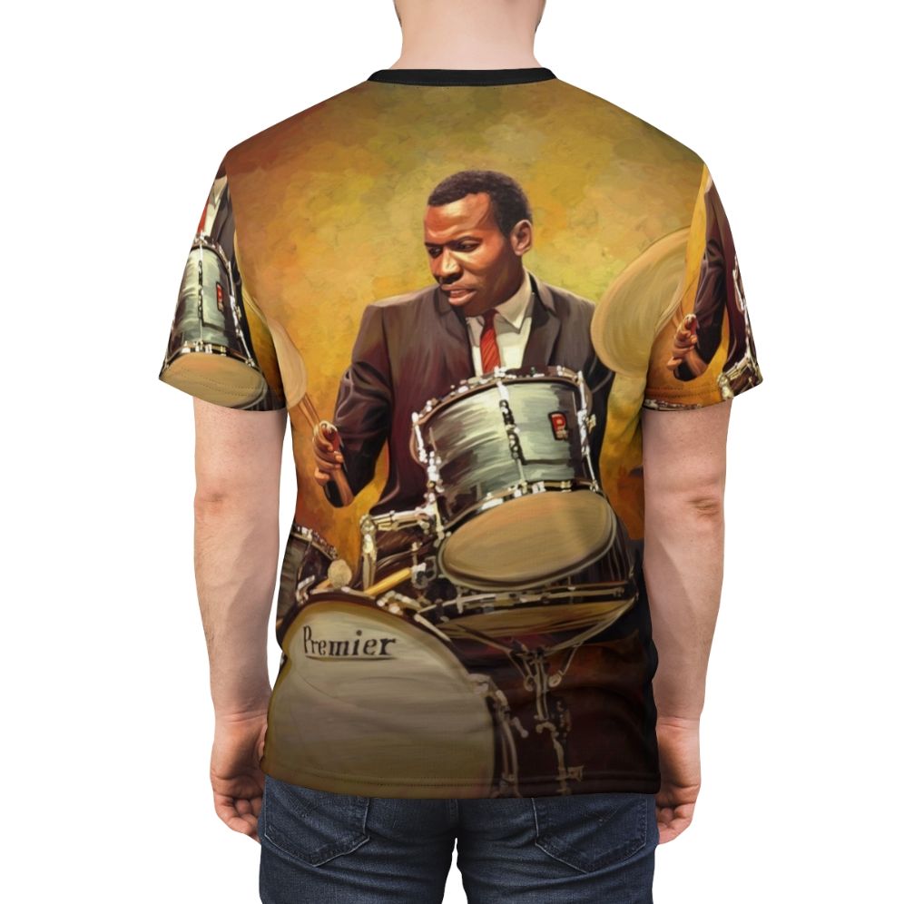 T-shirt featuring the name and portrait of legendary jazz drummer Elvin Jones - men back