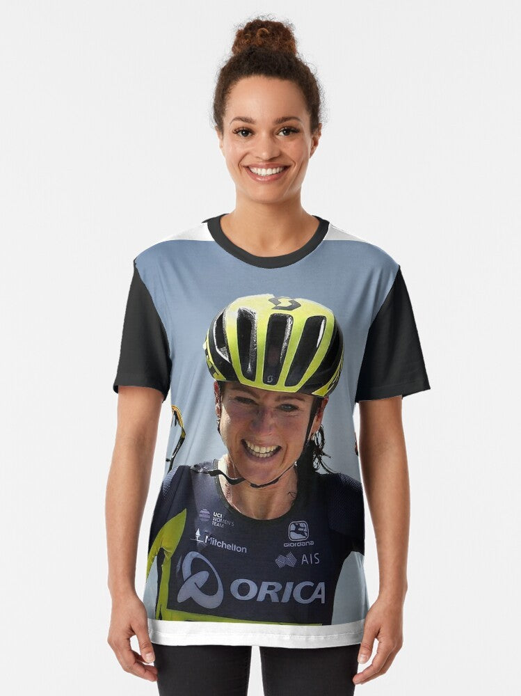 Annemiek van Vleuten, a professional road cyclist, featured on a graphic cycling t-shirt. - Women