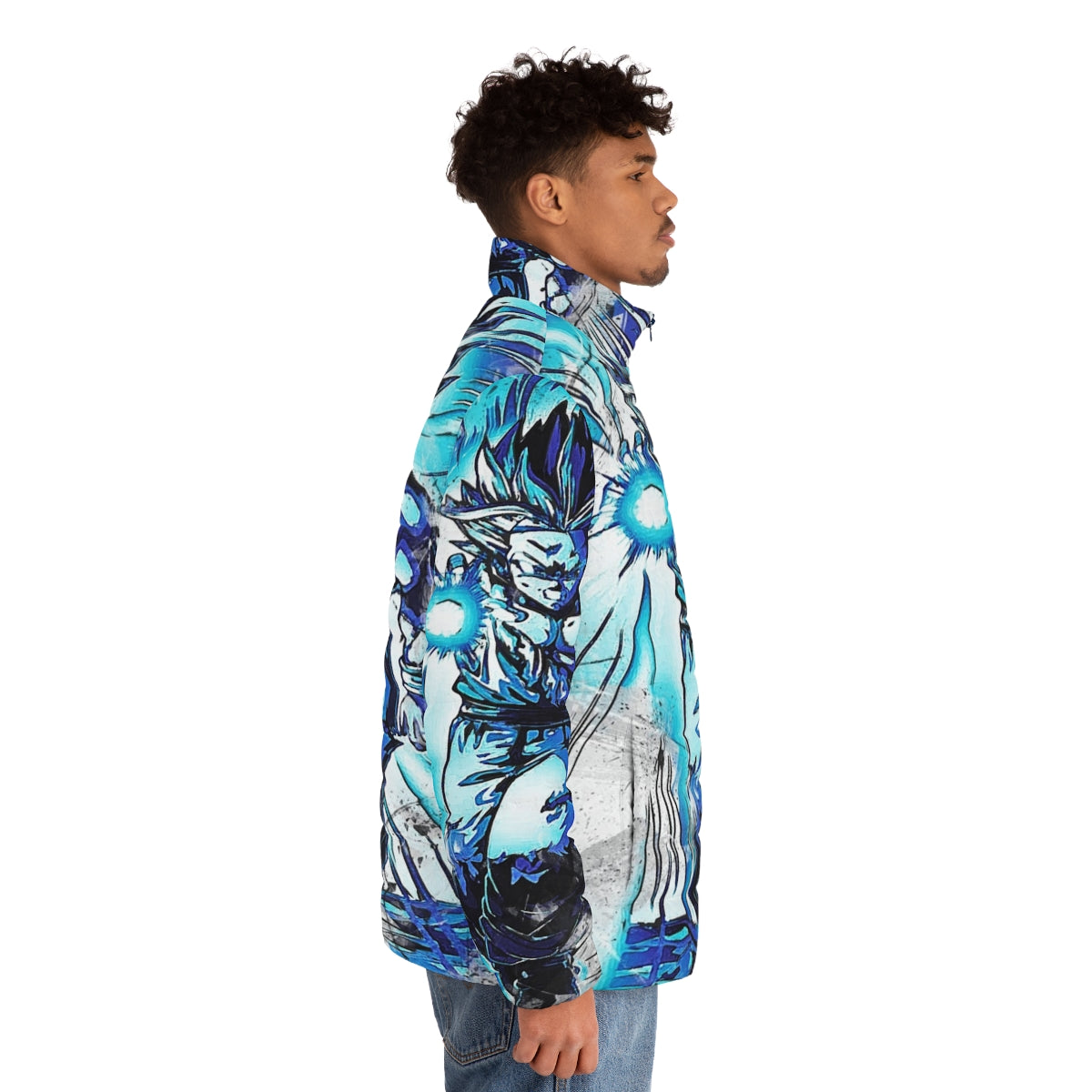 Gohan inspired puffer jacket with anime graphics - men side right