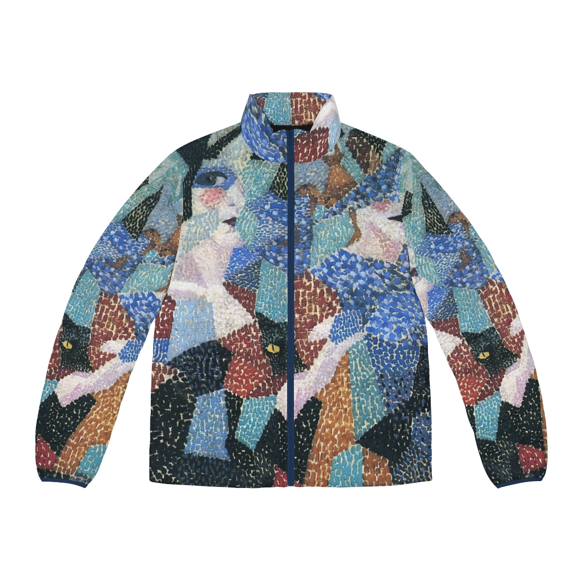 Gino Severini Futurist puffer jacket featuring vibrant abstract geometric shapes and cubist-inspired design