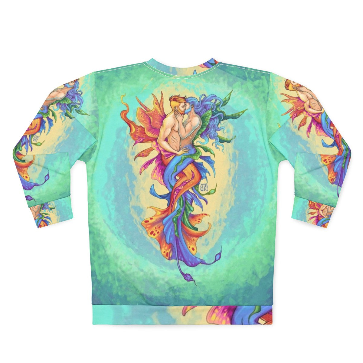 Underwater Merman Kiss Sweatshirt - LGBTQ Fantasy Art by Mr Gabriel Marques - Back