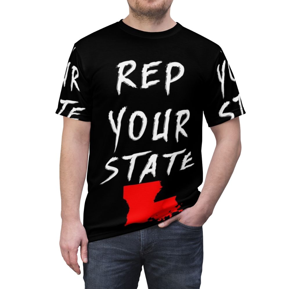 All over print t-shirt featuring the state of Louisiana design - men front