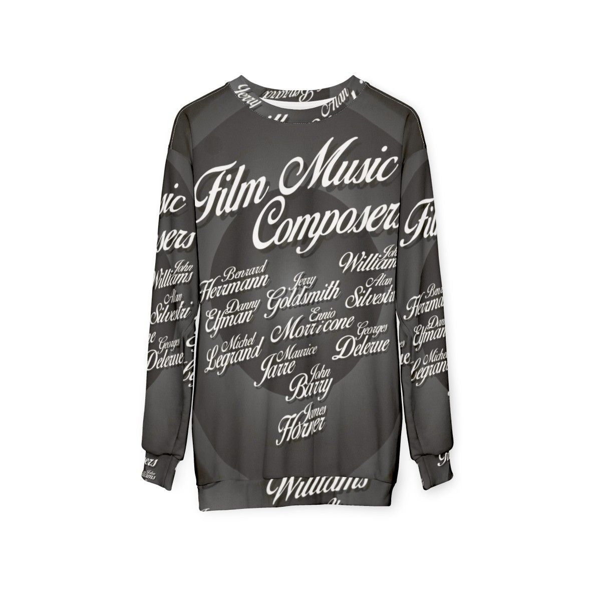 Movie Music Composers Sweatshirt featuring iconic film score composers - hanging