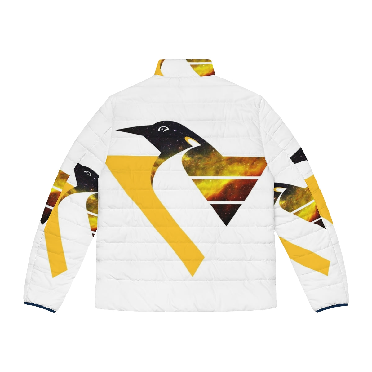 Nebula Penguins Throwback Puffer Jacket, featuring a space-inspired design and throwback Pittsburgh Penguins logo - Back