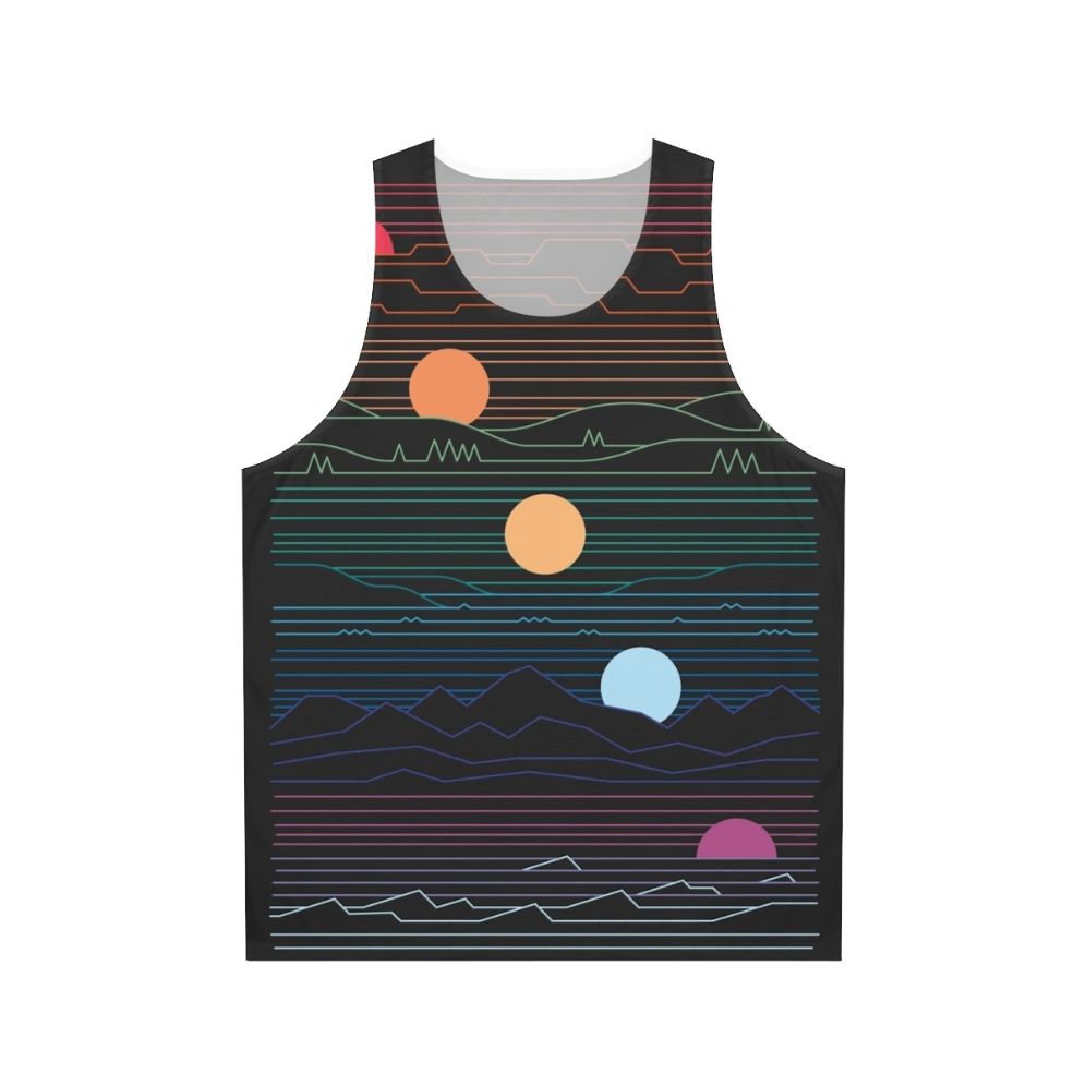 Unisex tank top with minimalist nature and celestial design