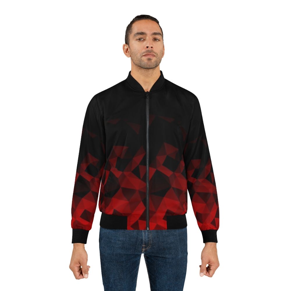 Abstract geometric polygonal pattern bomber jacket in red and black colors - Lifestyle