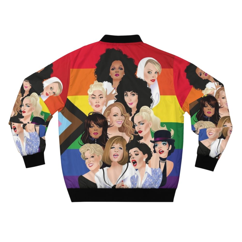 Pride Divas Edition Bomber Jacket featuring gay icons and LGBTQ+ pride design - Back