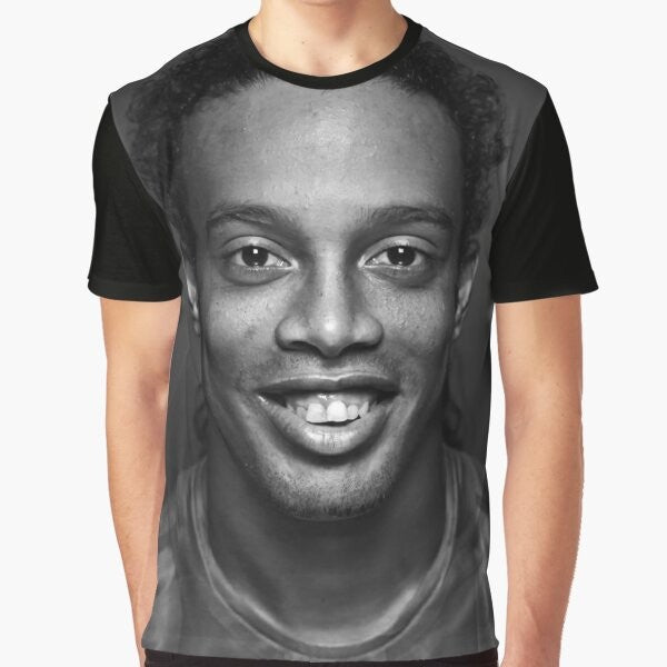 Ronaldinho soccer player graphic t-shirt design with wallpaper illustration