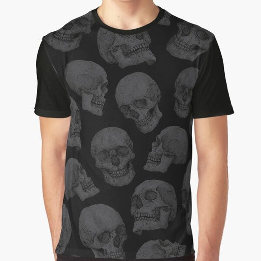 Gothic skull graphic on a black t-shirt