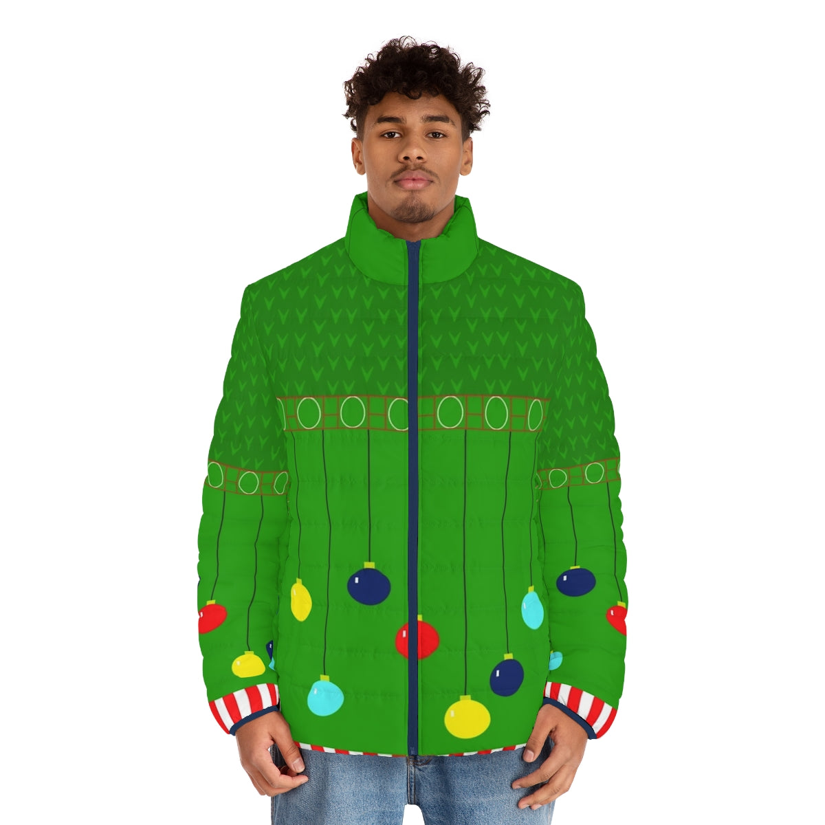 Arthur Claus Ugly Christmas Sweater Puffer Jacket - men front