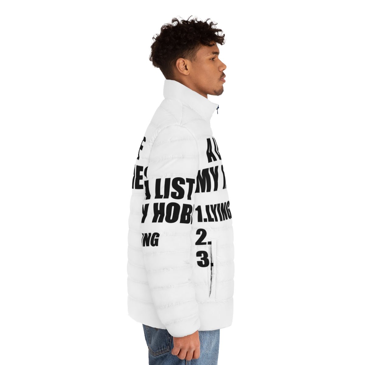 Funny "A List of My Hobbies Lying" puffer jacket - men side right