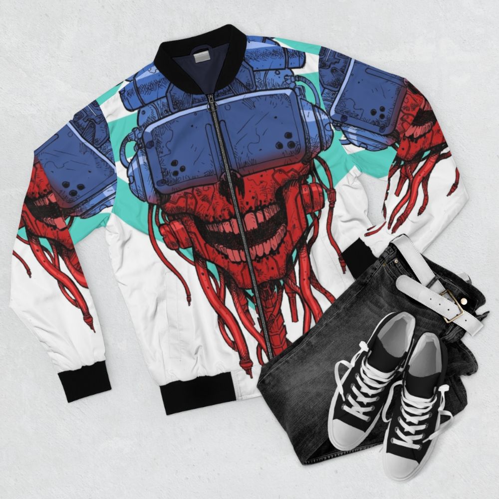 Cyberpunk-inspired skull bomber jacket - Flat lay