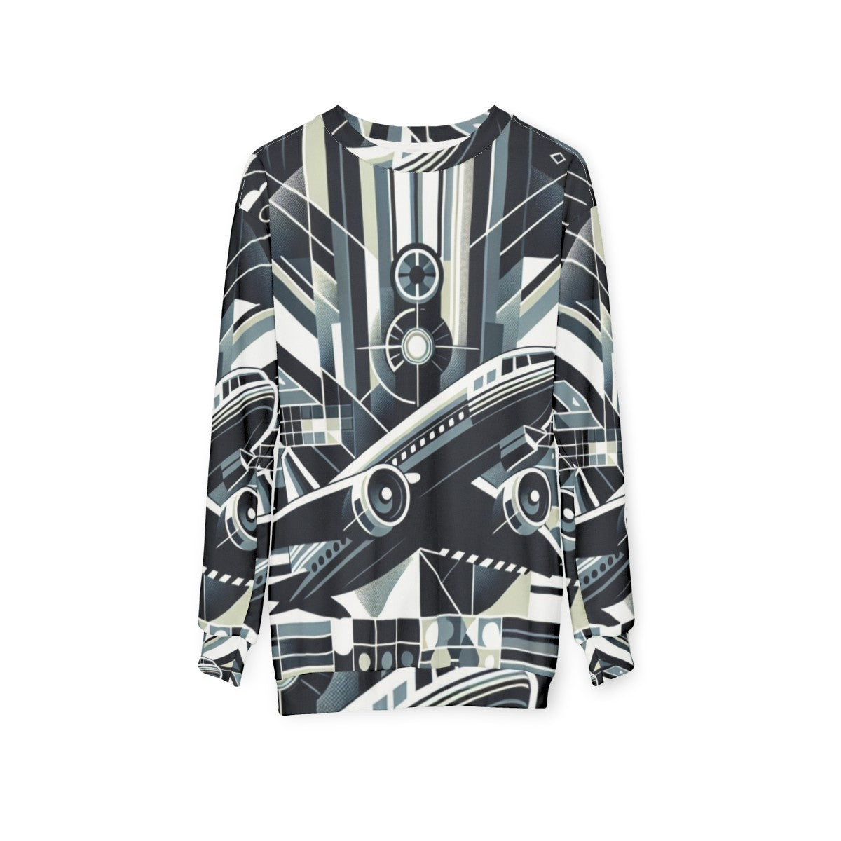 Skyward bound sweatshirt with aviation inspired abstract technology design - hanging