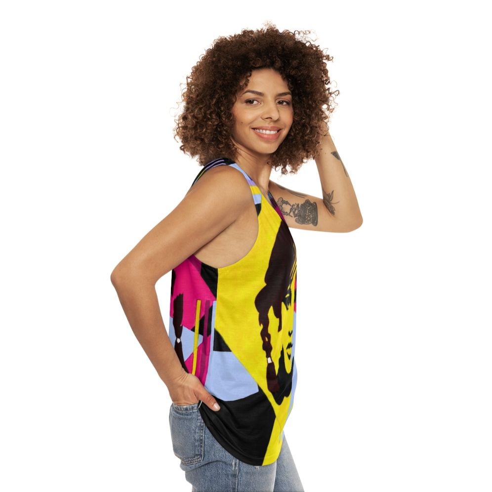 Unisex tank top with geometric pop art design - women side