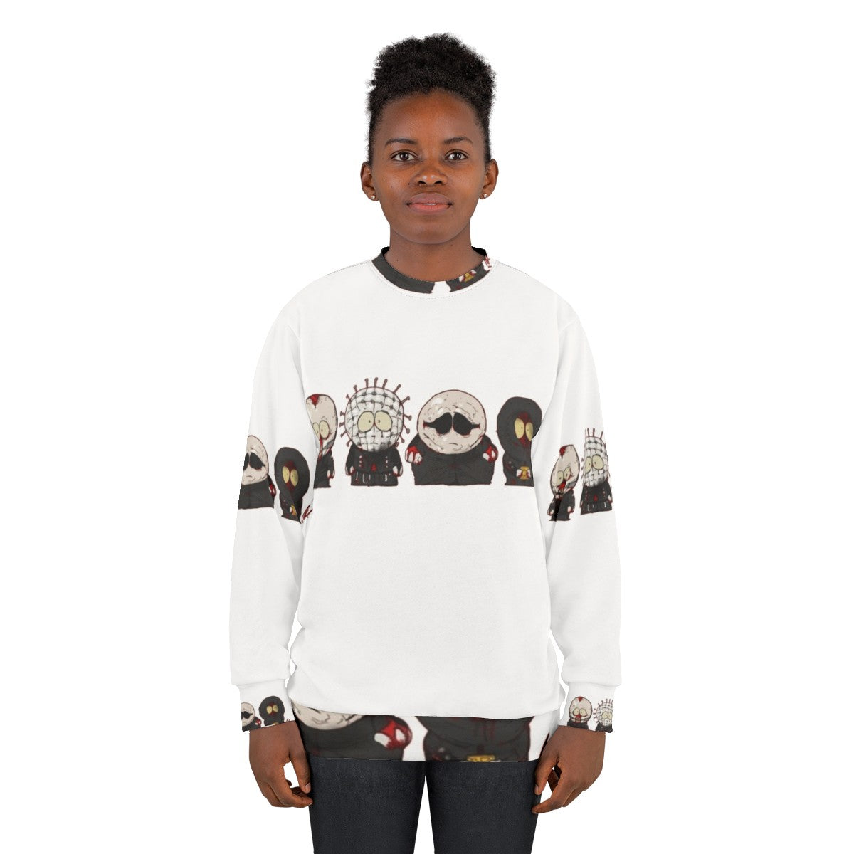 Helldudes Sweatshirt with South Park horror and Hellraiser inspired design - women