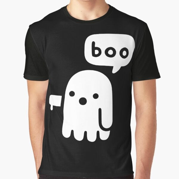 Ghostly Disapproval Graphic T-Shirt with a spirit wearing a sheet and giving a thumbs down