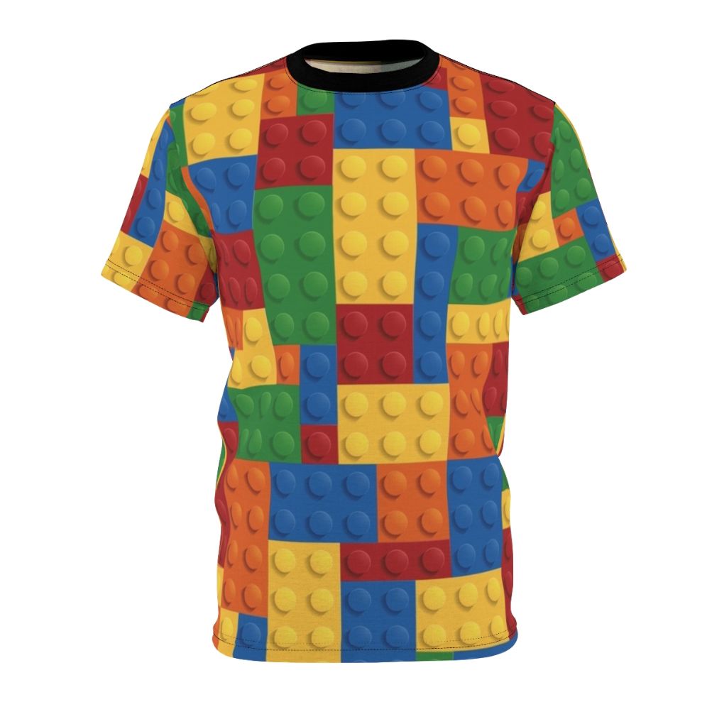 Detailed pixelated block pattern design on a high-quality t-shirt