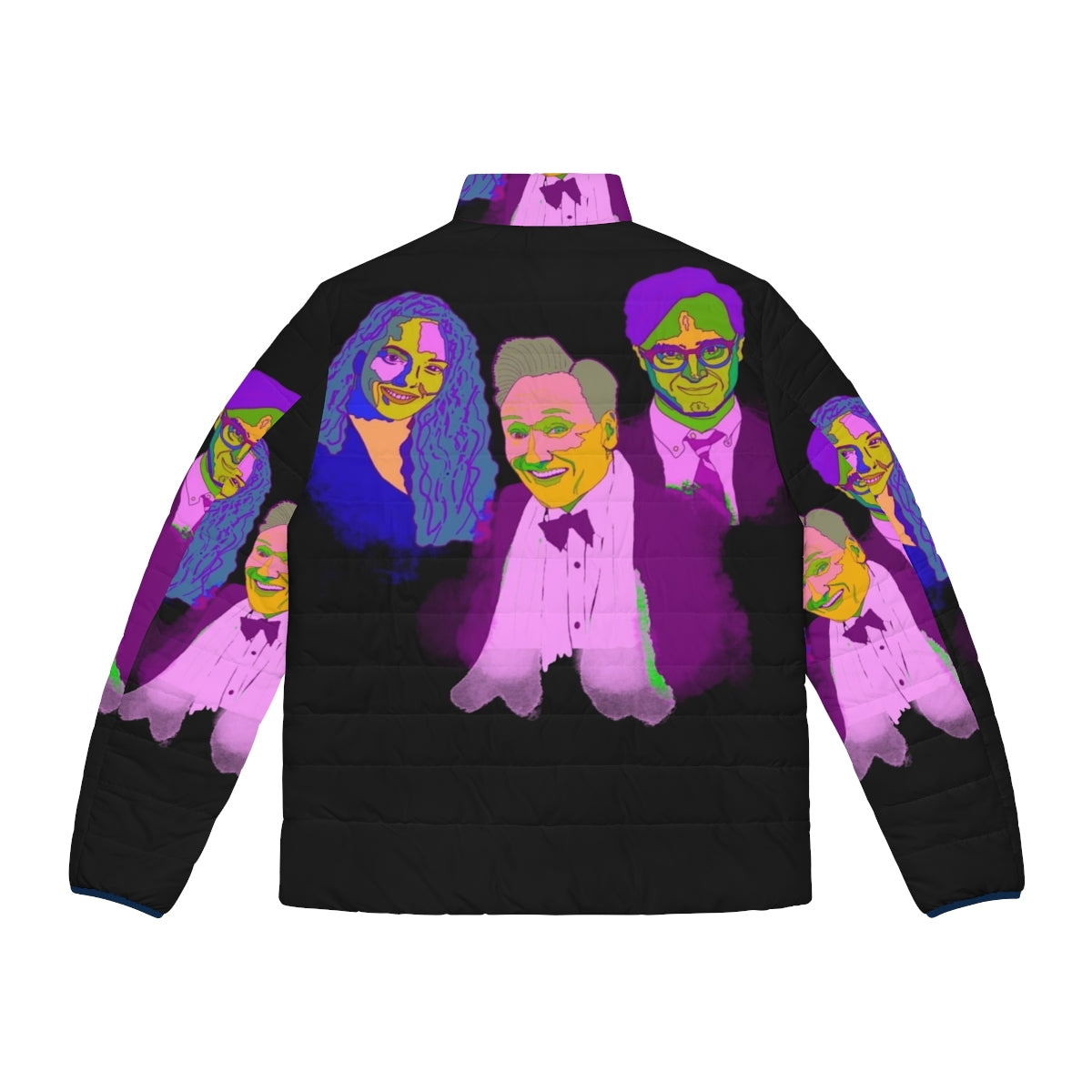 Vibrant abstract portrait of Conan O'Brien on a puffer jacket - Back