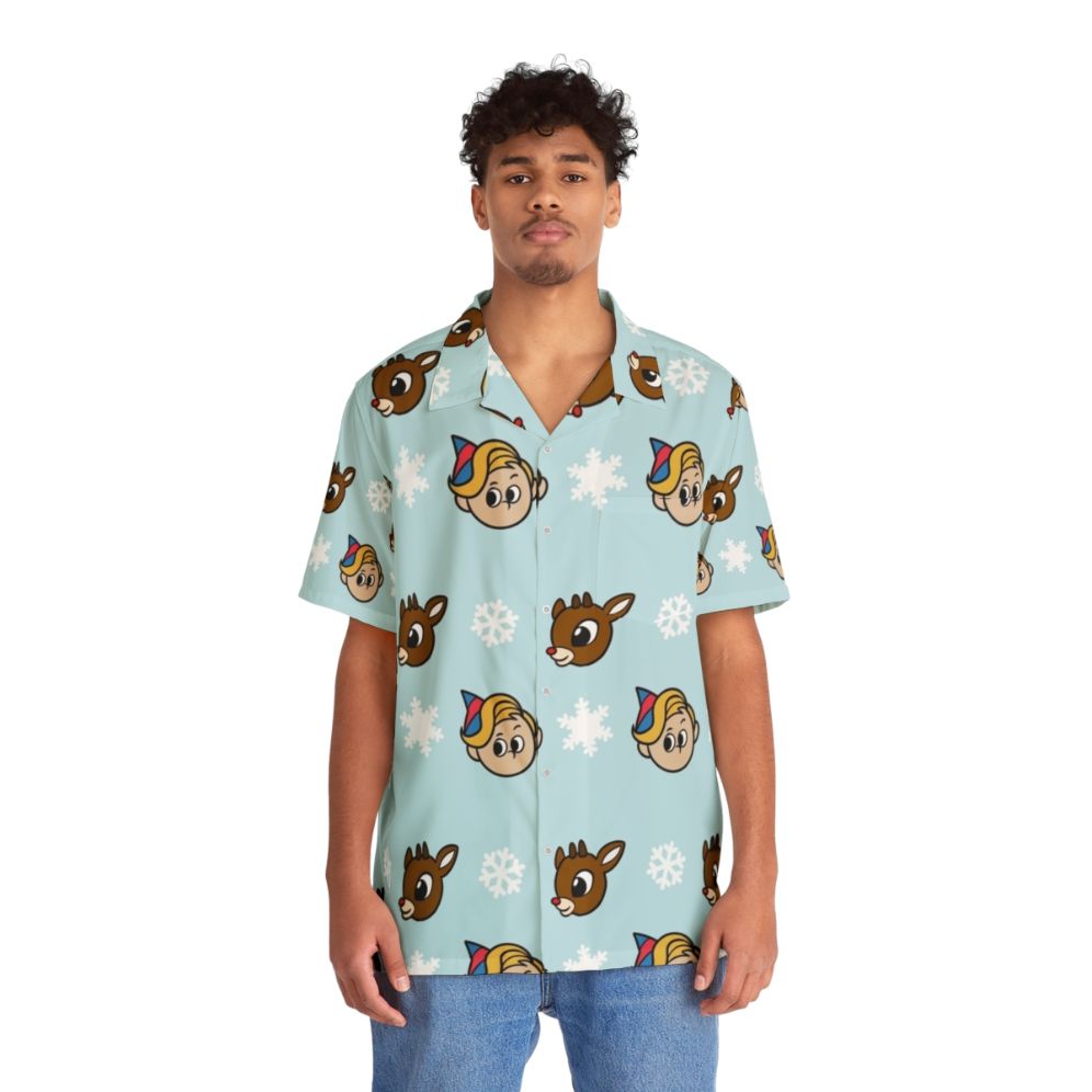 Festive Hawaiian Christmas Shirt with Rudolph and Island of Misfit Toys - People Front