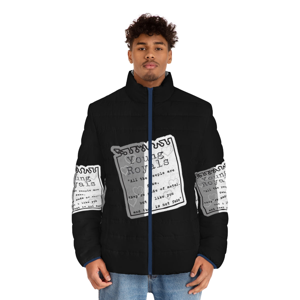 Young Royals Netflix Series Inspired Puffer Jacket with Quotes - men front