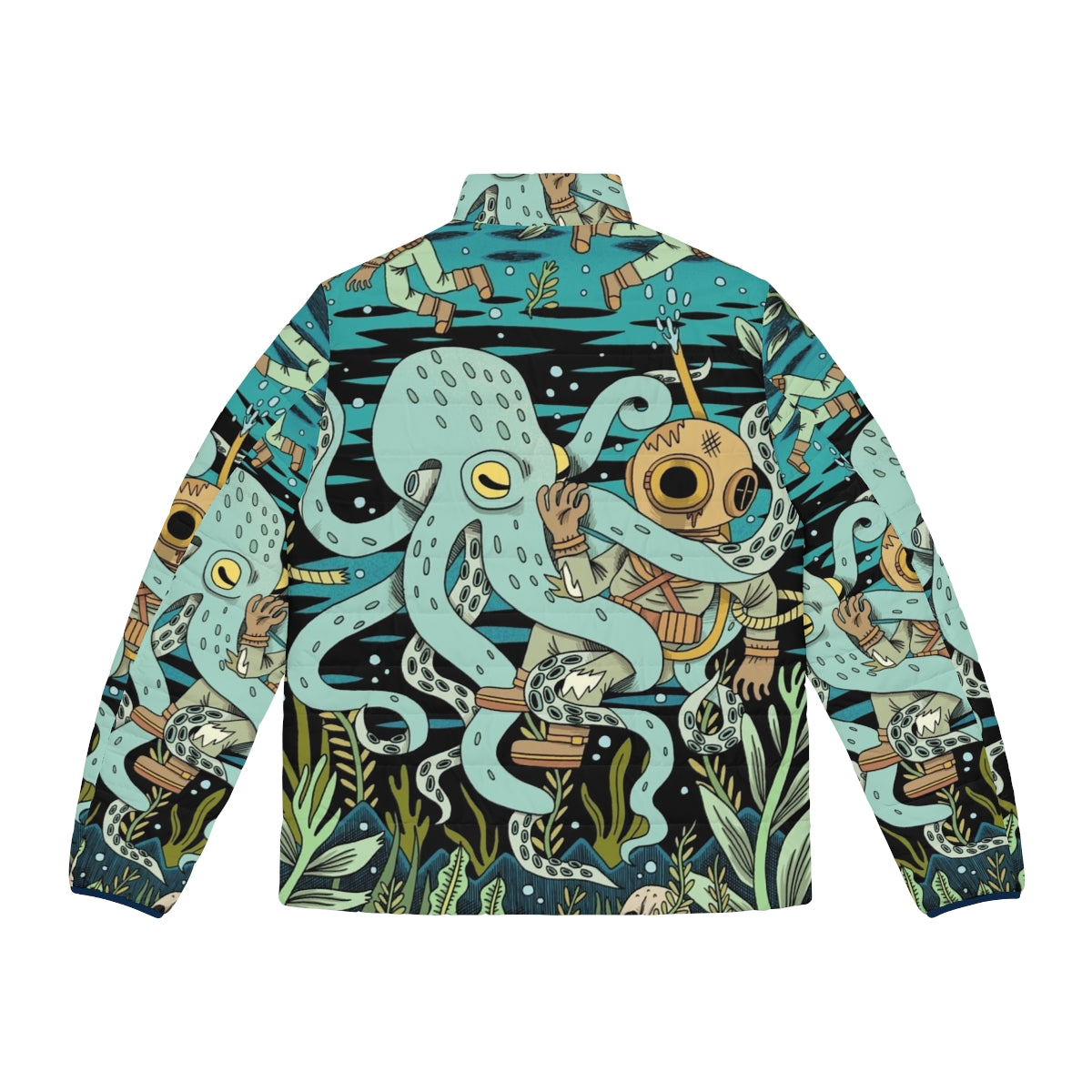 Diver puffer jacket with octopus and skull design - Back