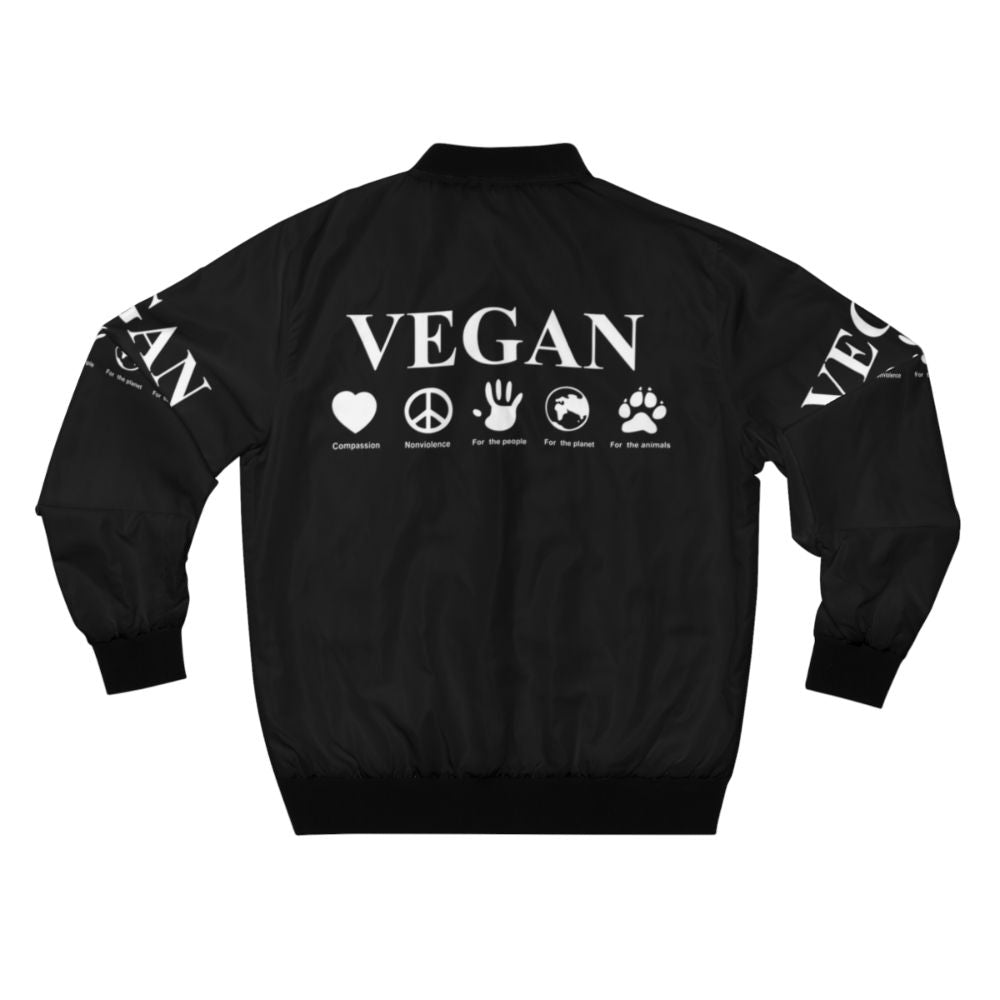 Vegan bomber jacket with text "Go Vegan" and animal-friendly design - Back