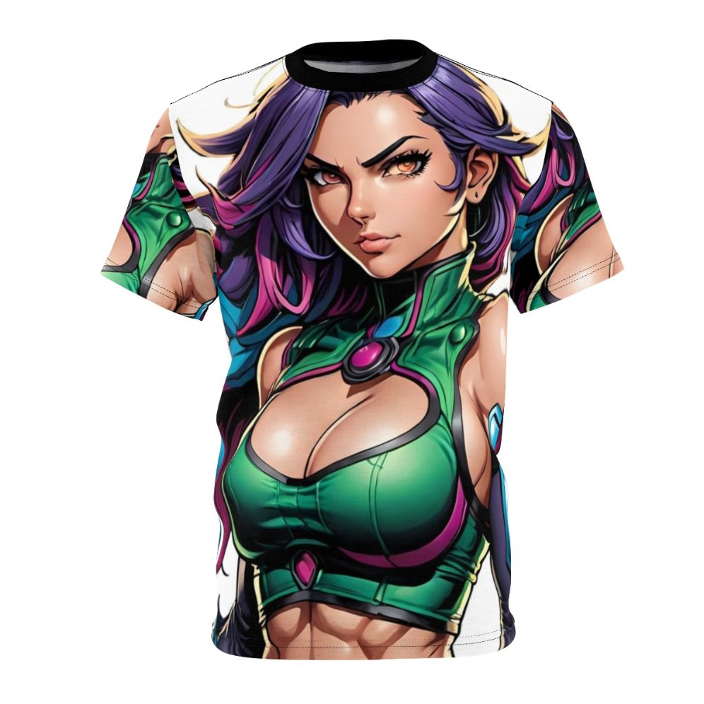 Magnificent and powerful female superhero graphic on a high-quality t-shirt.